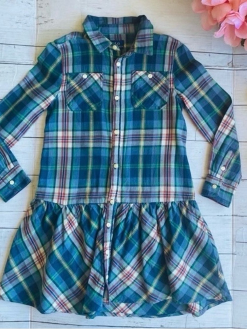 POLO BY RALPH LAUREN Blue & Green Plaid Button-Front Shirt Dress